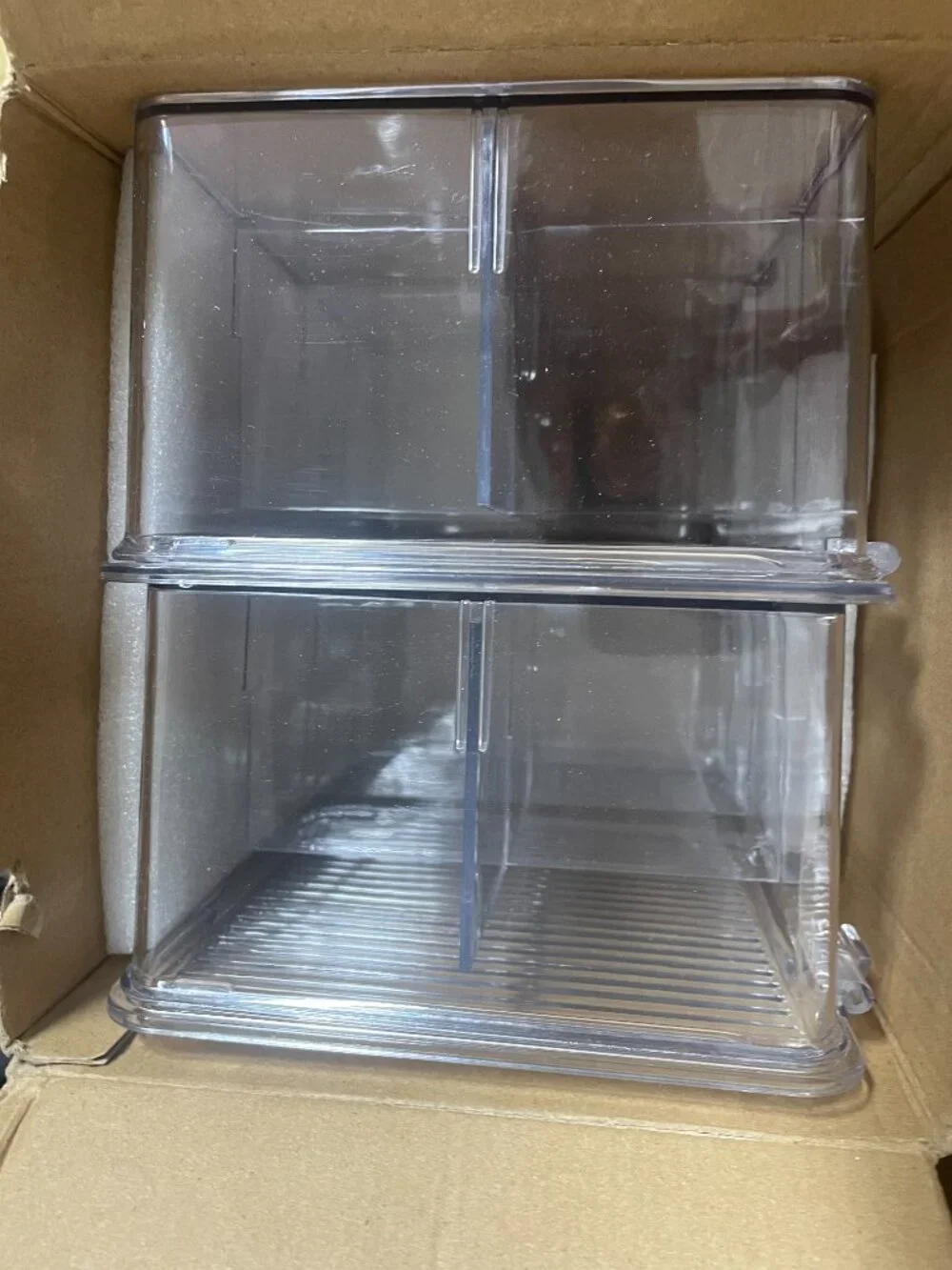 2 Pack Clear Plastic Storage Bins and Lids for Fridge and Pantry Stackable Organ